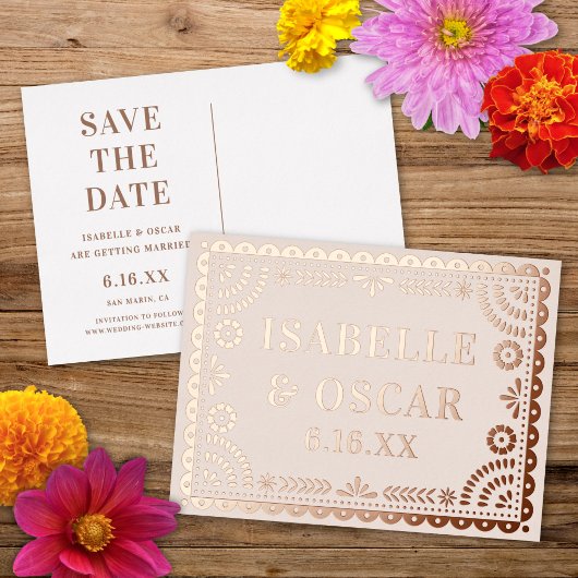 Papel Picado Neutral Foil Wedding Save The Date Folie Feestdagen Briefkaart