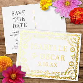 Papel Picado Neutral Wedding Save The Date Card Folie Feestdagen Briefkaart