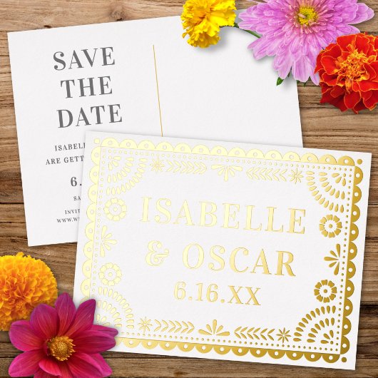 Papel Picado Neutral Wedding Save The Date Card Folie Feestdagen Briefkaart