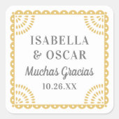 Papel Picado neutrale kleur trouwcadeau sticker (Voorkant)