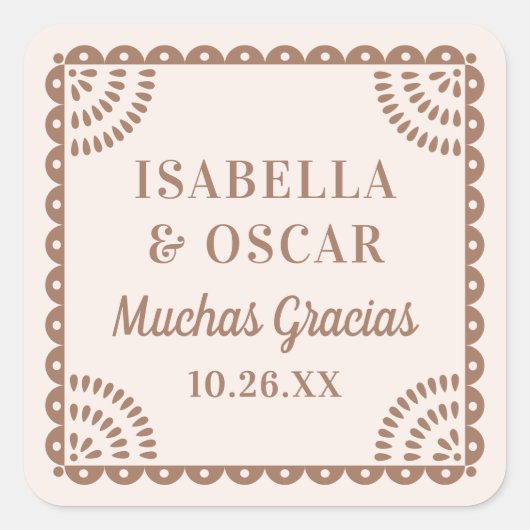 Papel Picado Neutrale Kleuren Huwelijksgunst Stick Vierkante Sticker (Voorkant)