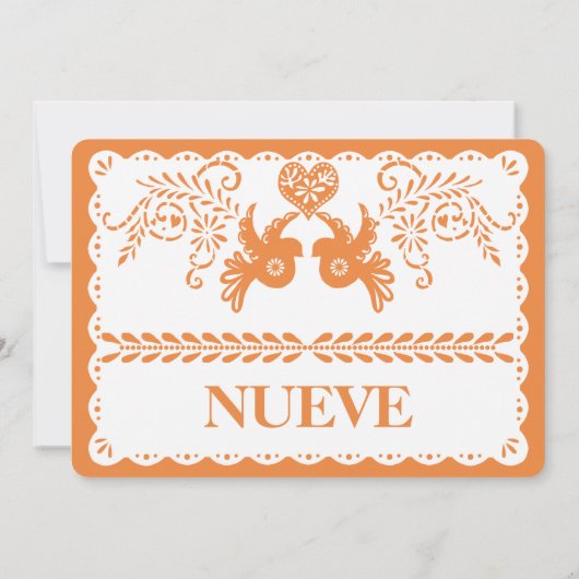 Papel Picado Nueve Nine Table Number Oranje Fiesta Kaart (Achterkant)
