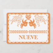 Papel Picado Nueve Nine Table Number Oranje Fiesta Kaart (Voorkant)