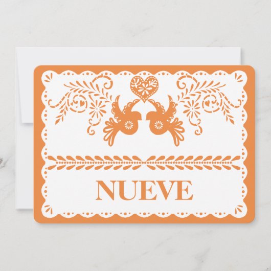 Papel Picado Nueve Nine Table Number Oranje Fiesta Kaart (Voorkant)