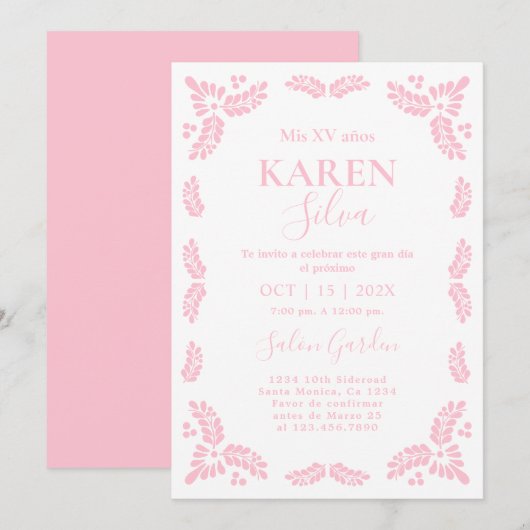 Papel Picado Pink Quinceanera Kaart (Voorkant / Achterkant)