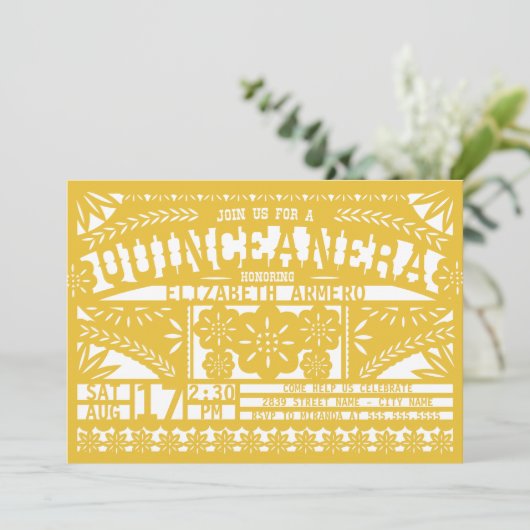 Papel Picado Quinceañera Uitnodiging (Staand voorkant)