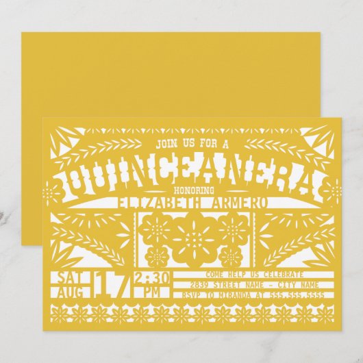 Papel Picado Quinceañera Uitnodiging (Voorkant / Achterkant)