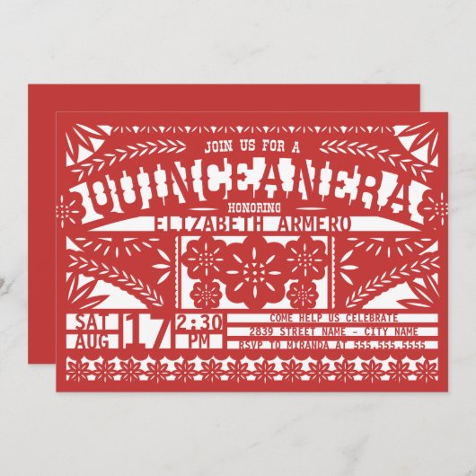 Papel Picado Quinceañera Uitnodiging (Voorkant / Achterkant)