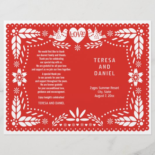 Papel Picado red bruiloft fista vouwd programma (Voorkant)