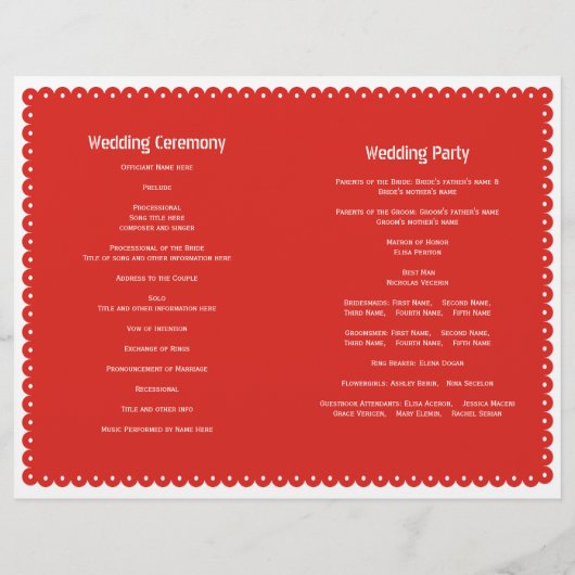 Papel Picado red bruiloft fista vouwd programma (Achterkant)