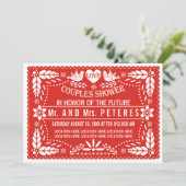 Papel picado rode bruiloft onder douche kaart (Staand voorkant)