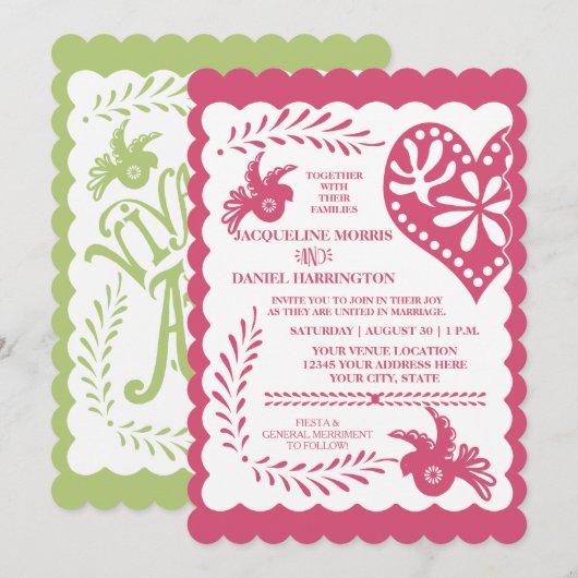 Papel Picado Roze Limoen Fiesta Bruiloft Banner Kaart (Voorkant / Achterkant)