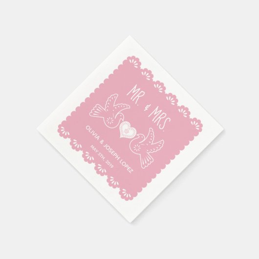 Papel Picado Roze Tortelduifjes Trouwfeest Servet (Hoek)