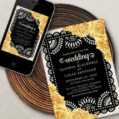 Papel Picado Rozen Geel Zwart Trouwen Kaart