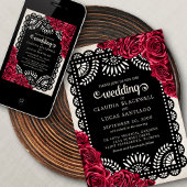 Papel Picado Rozen Rood Zwart Huwelijk Kaart