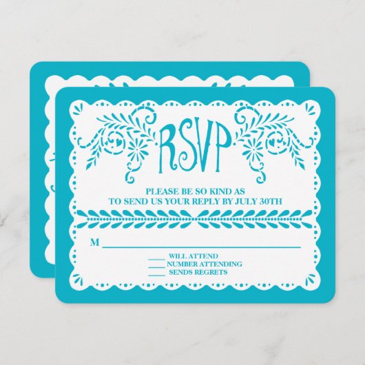 Papel Picado RSVP Blue Pool Fiesta Wedding Banner (Voorkant / Achterkant)