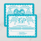 Papel Picado RSVP Blue Pool Fiesta Wedding Banner Kaartje (Voorkant / Achterkant)