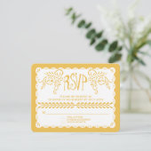 Papel Picado RSVP Gold Fiesta Wedding Banner Kaartje (Staand voorkant)
