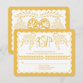 Papel Picado RSVP Gold Fiesta Wedding Banner Kaartje (Voorkant / Achterkant)