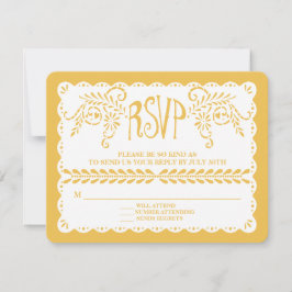 Papel Picado RSVP Gold Fiesta Wedding Banner Kaartje