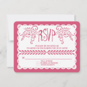 Papel Picado RSVP Roze Blue Fiesta Wedding Banner Kaartje (Voorkant)