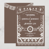 Papel Picado Rustic Brown & White Trouw  Kaart (Voorkant / Achterkant)