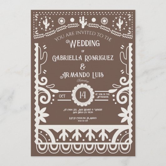 Papel Picado Rustic Brown & White Trouw  Kaart (Voorkant)