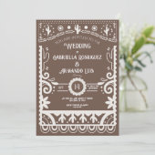Papel Picado Rustic Brown & White Wedding  Kaart (Staand voorkant)