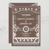 Papel Picado Rustic Brown & White Wedding  Kaart (Voorkant / Achterkant)