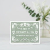 Papel picado salie groene trouw Save the Date Aankondigingskaart (Staand voorkant)
