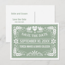 Papel picado saliegroene trouw Save the Date Aankondigingskaart