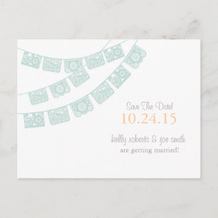 Papel Picado Save the Date Mint green Aankondigingskaart
