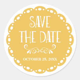 Papel Picado Save the Date Yellow Fiesta Wedding Ronde Sticker