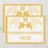 Papel Picado Seis Six Table Number Gold Fiesta Kaart (Voorkant / Achterkant)