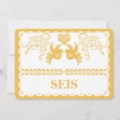 Papel Picado Seis Six Table Number Gold Fiesta Kaart (Voorkant)