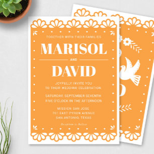 Papel Picado stijl bruiloft uitnodiging met duiven