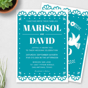 Papel Picado stijl bruiloft uitnodiging met duiven