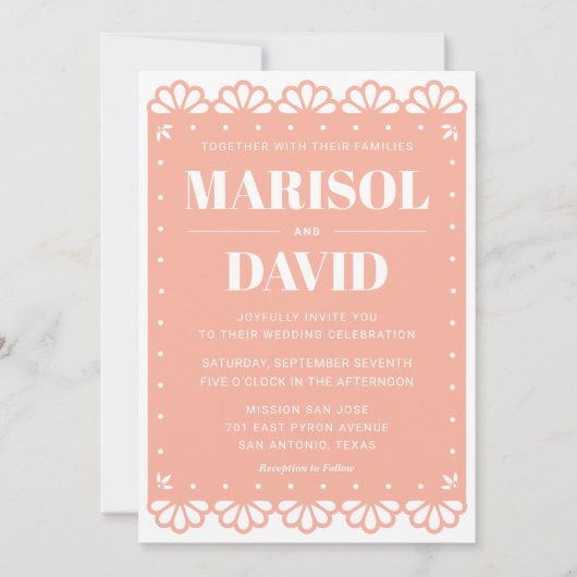 Papel Picado stijl bruiloft uitnodiging met duiven (Voorkant)