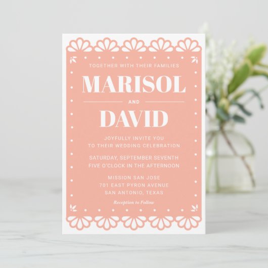 Papel Picado stijl bruiloft uitnodiging met duiven (Staand voorkant)