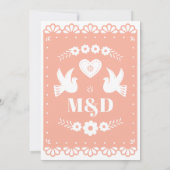 Papel Picado stijl bruiloft uitnodiging met duiven (Achterkant)