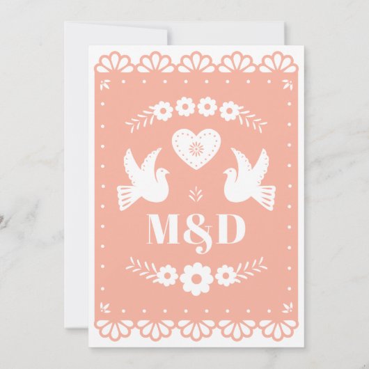 Papel Picado stijl bruiloft uitnodiging met duiven (Achterkant)