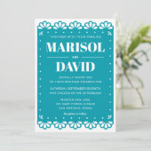 Papel Picado stijl bruiloft uitnodiging met duiven (Staand voorkant)