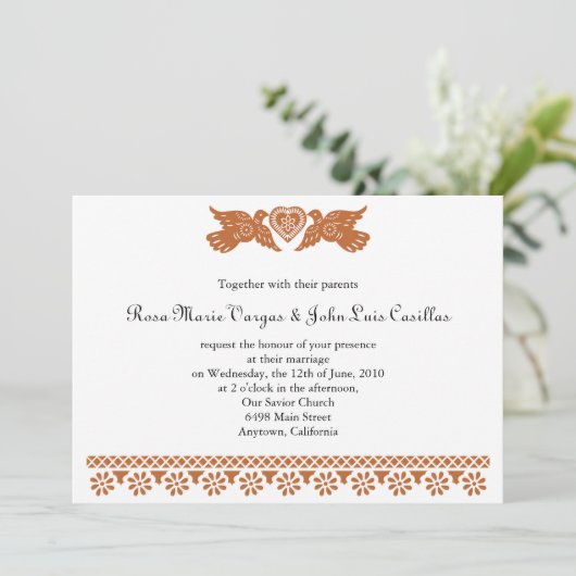 Papel Picado stijl Tortelduifjes Kaart (Staand voorkant)