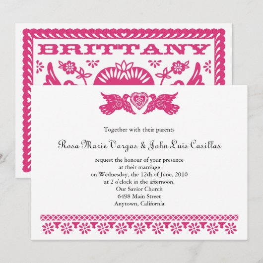 Papel Picado stijl Tortelduifjes Kaart (Voorkant / Achterkant)