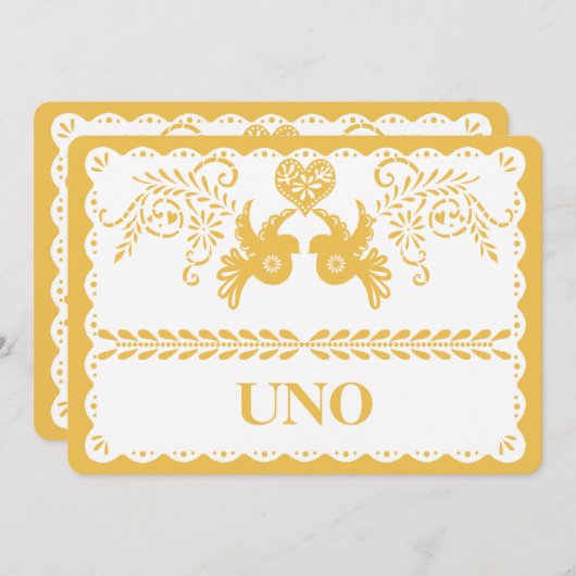 Papel Picado Table Number Gold Fiesta Dove Heart Kaart (Voorkant / Achterkant)