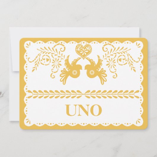 Papel Picado Table Number Gold Fiesta Dove Heart Kaart (Voorkant)