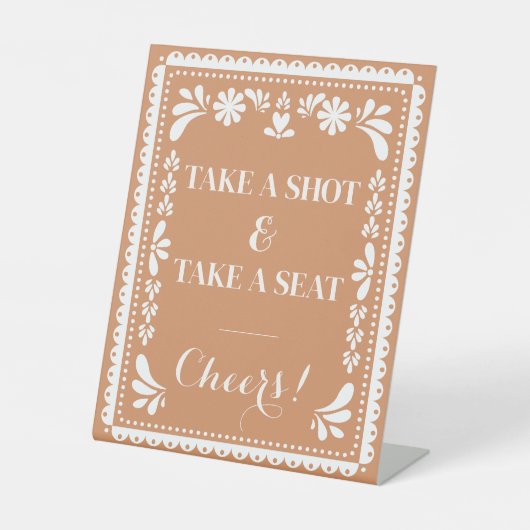 Papel Picado "Take a Shot" Bar Mexicaans Fiesta Te Reclamebord Met Voetstuk (Voorkant)