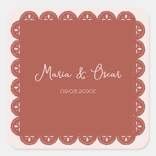 Papel Picado Terracotta Mexicaanse bruiloft Vierkante Sticker (Voorkant)