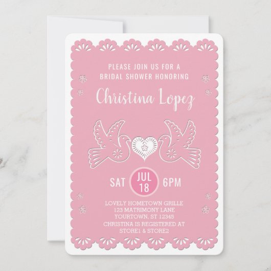 Papel Picado Tortelduifjes Roze Vrijgezellenfeest Kaart (Voorkant)