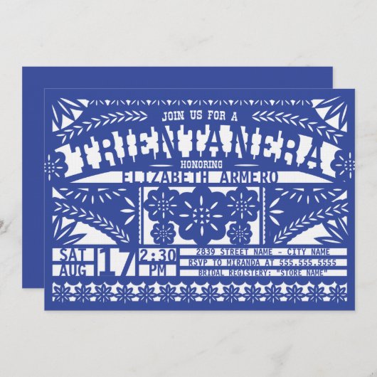 Papel Picado Trientanera Uitnodiging (Voorkant / Achterkant)